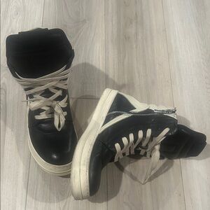 Rick Owens Black and Cream High-Top Sneakers